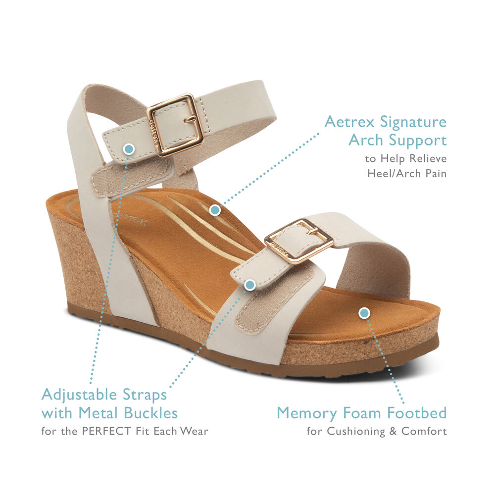 Aetrex Women's Lexa Quarter Strap Wedge Sandals - Navy | USA EYVBAE6